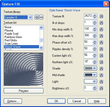 Диалоговое окно Texture Fill Диалоговое окно Texture Fill