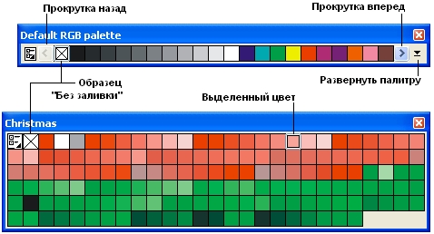 Экранные палитры в виде окон в рабочем пространстве Экранные палитры в виде окон в рабочем пространстве